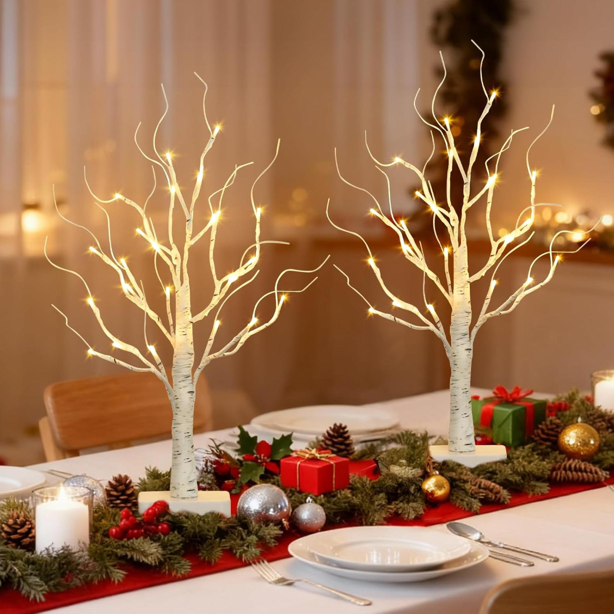 The Holiday Aisle® 2 Pcs Lighted Tree Battery Powered Tabletop Tree ...