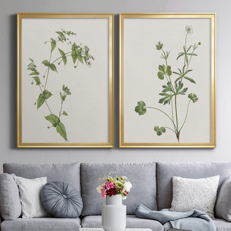 Toile encadrée de qualité supérieure Wispy Botanical I - prête à être accrochée, Or, H 36,5 po x l 53 po x P 1,25 po