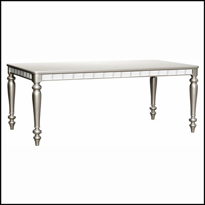 Glamourous Finish Rectangular Dining Table with 1pc Draw Leaf and Mirror Trim Apron for Elegant Dining Rooms