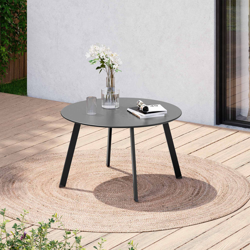 Rafsan 27.6" Outdoor Round Steel Coffee Table, Black