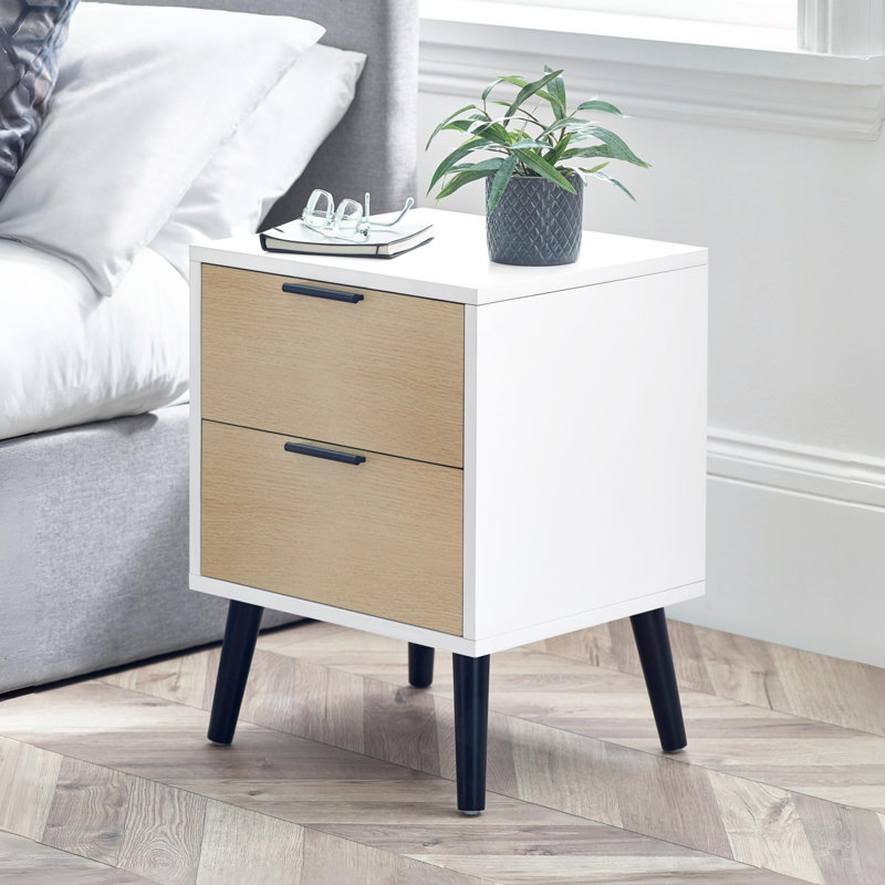Elkville 45cm W Manufactured Wood Bedside Table, White/Oak