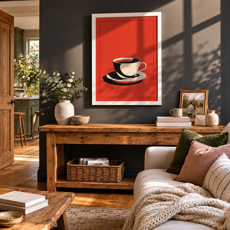 Retro Coffee Cup Mid-Century - Framed Print, A1 - 84.1 x 59.4 cm, White