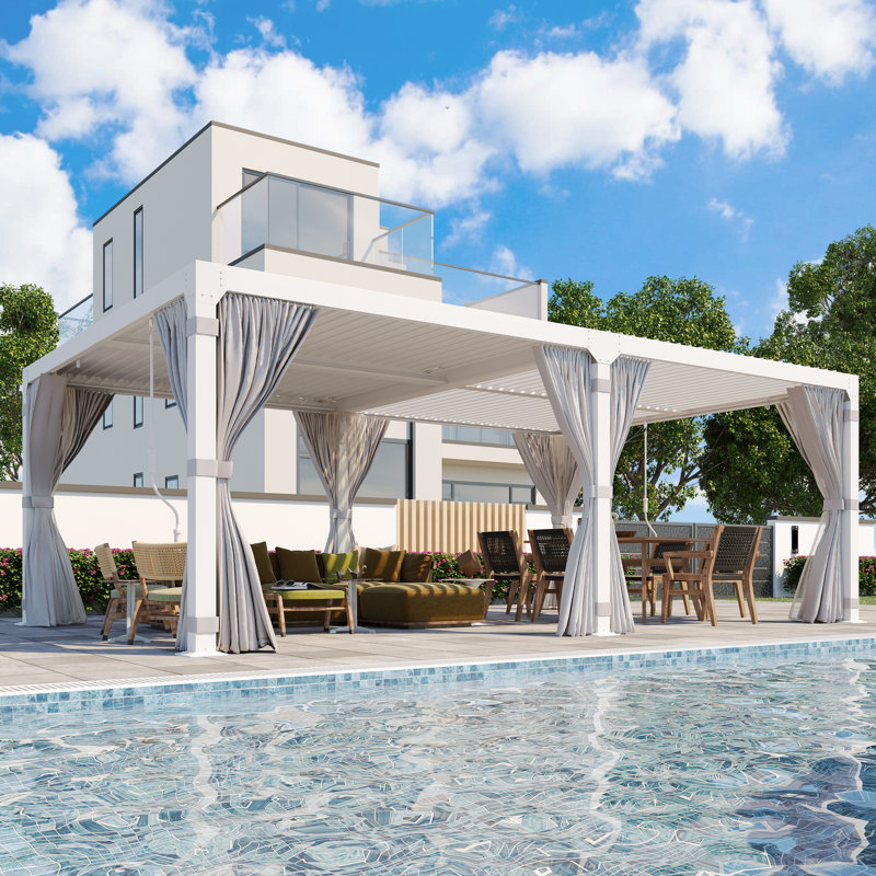 20 Ft. W x 12 Ft. D Aluminum Pergola, Outdoor Pergola with Adjustable Louver Roof