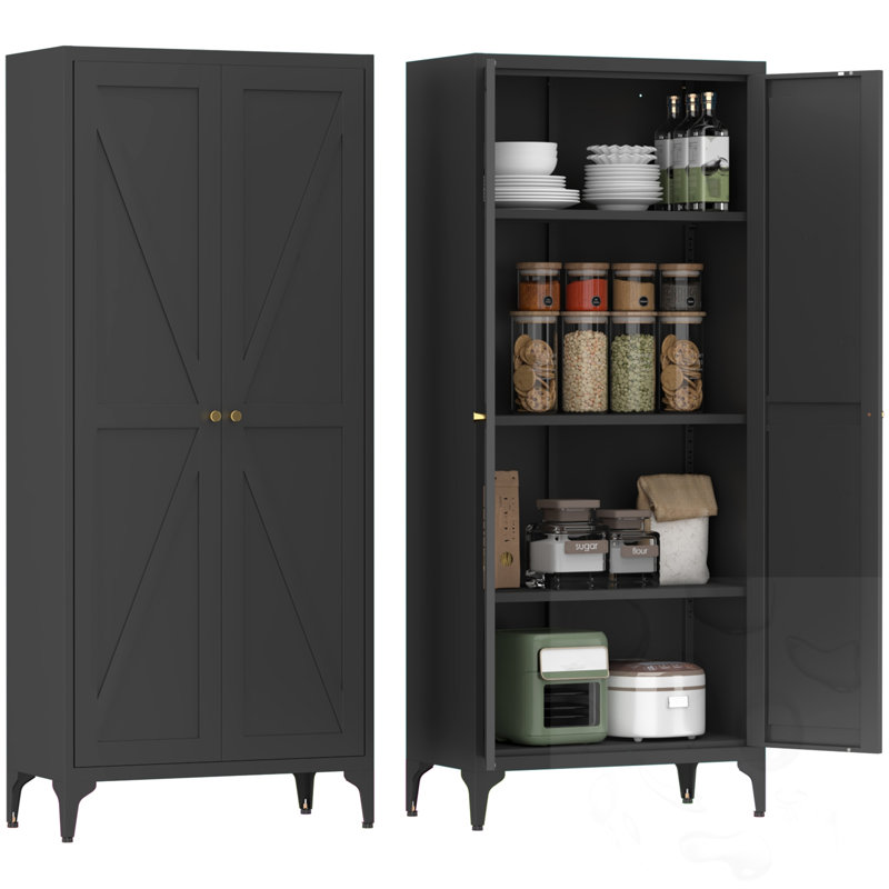 Armoire de rangement en métal avec tablettes réglables, Black