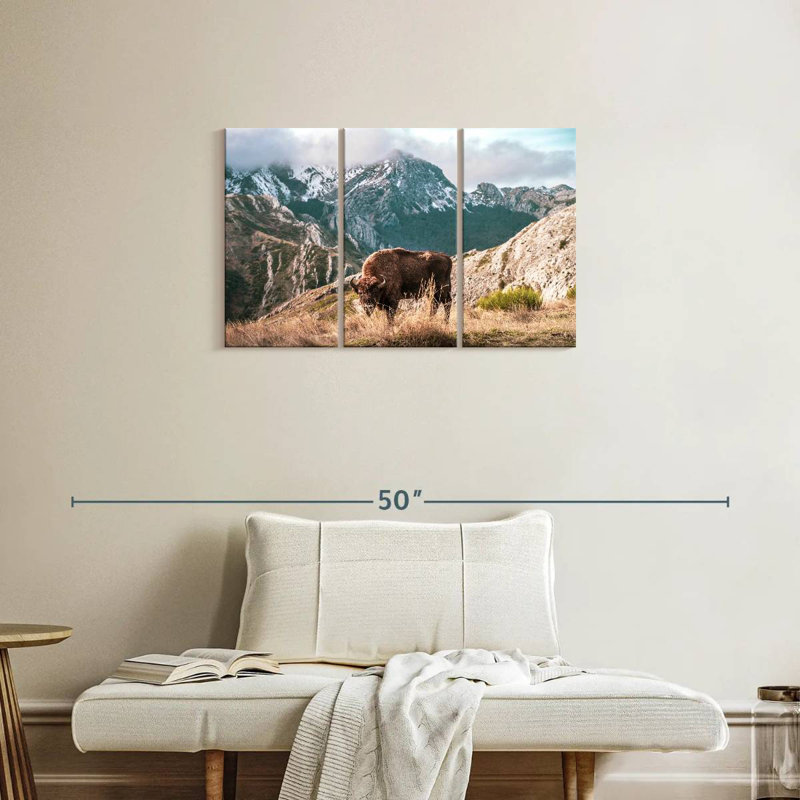 Bison Brampt perdu dans les montagnes, H 20 po x l 33 po