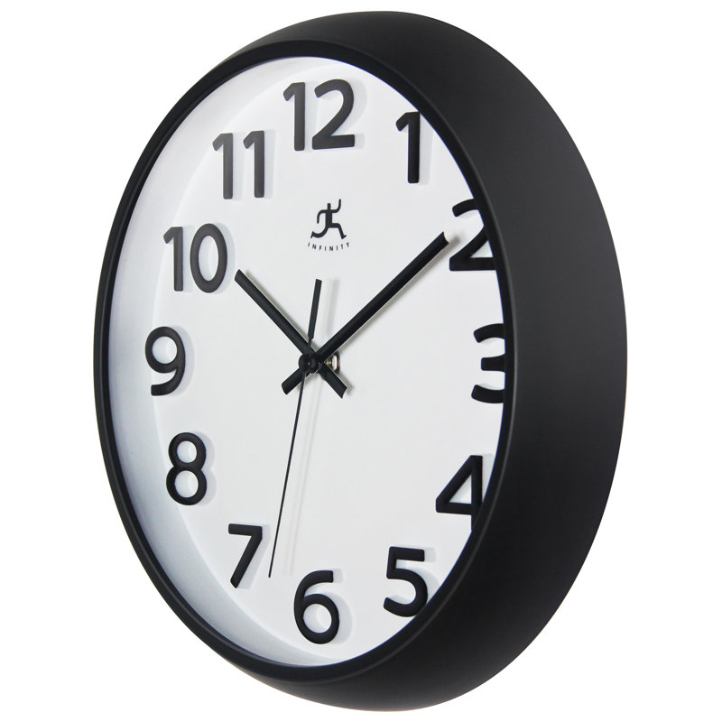 Horloge murale ronde en plastique 10,75 pouces - noire