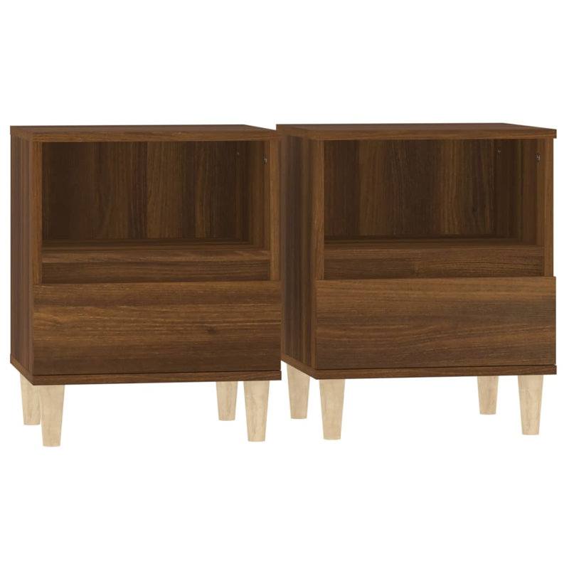 Jaiman 40cm W Solid Wood Bedside Table, Set of 2, Grey