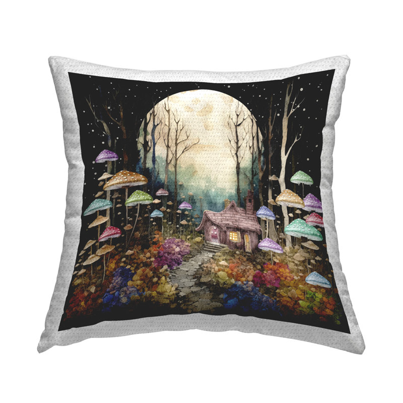 Coussin décoratif d'extérieur imprimé Quirky Mushroom Forest par Sasha