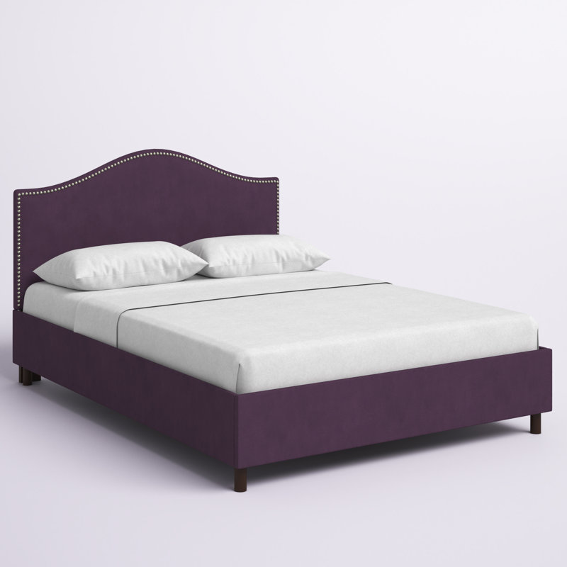 Myers Upholstered Platform Bed, Full, Classic Aubergine Velvet
