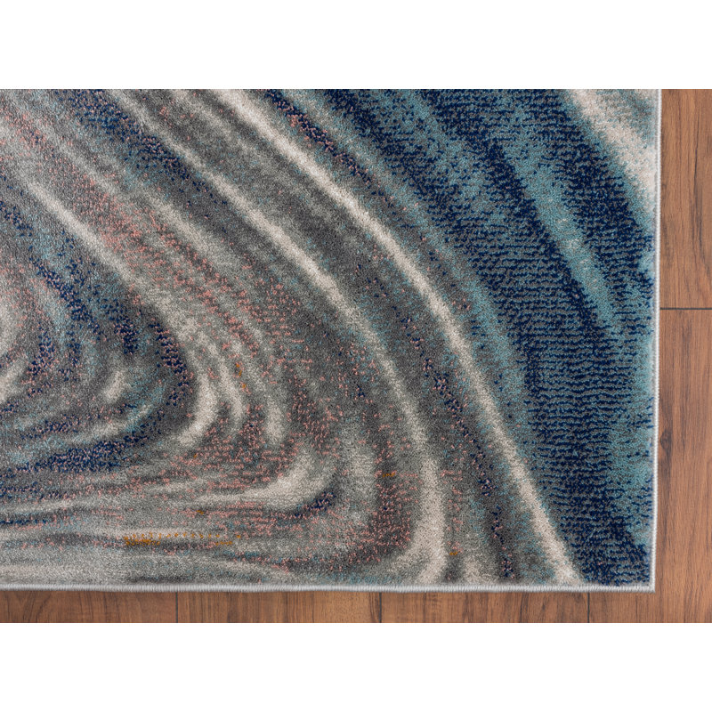 Tapis bleu/brun tissé à la machine Aerilyn, Rectangle 5 pi 3 po x 7 pi 6 po
