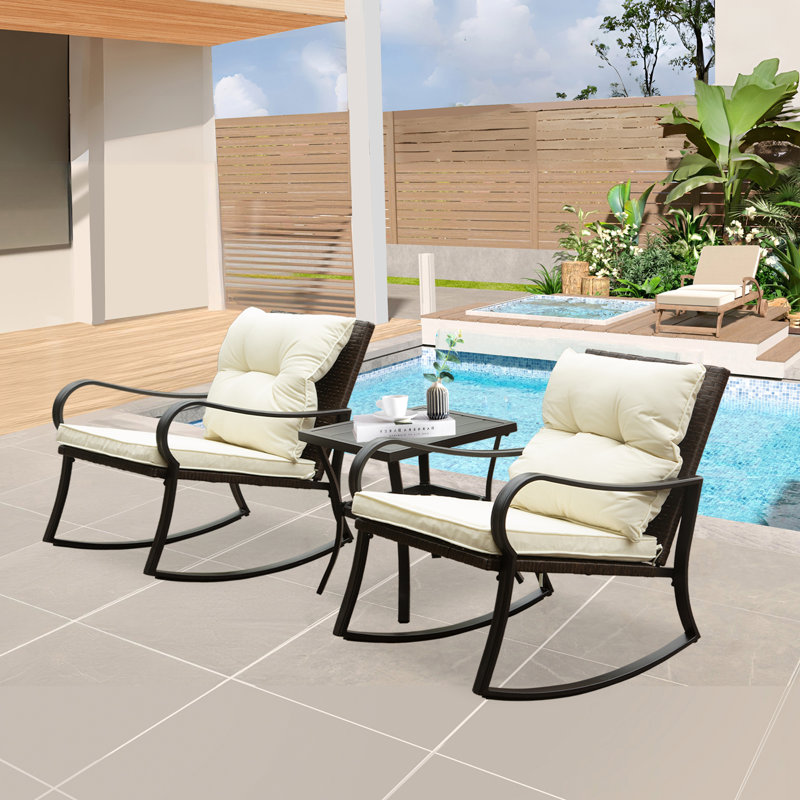 Metal 2 - Person Outdoor Patio Rocking Seating Group with Cushions, White