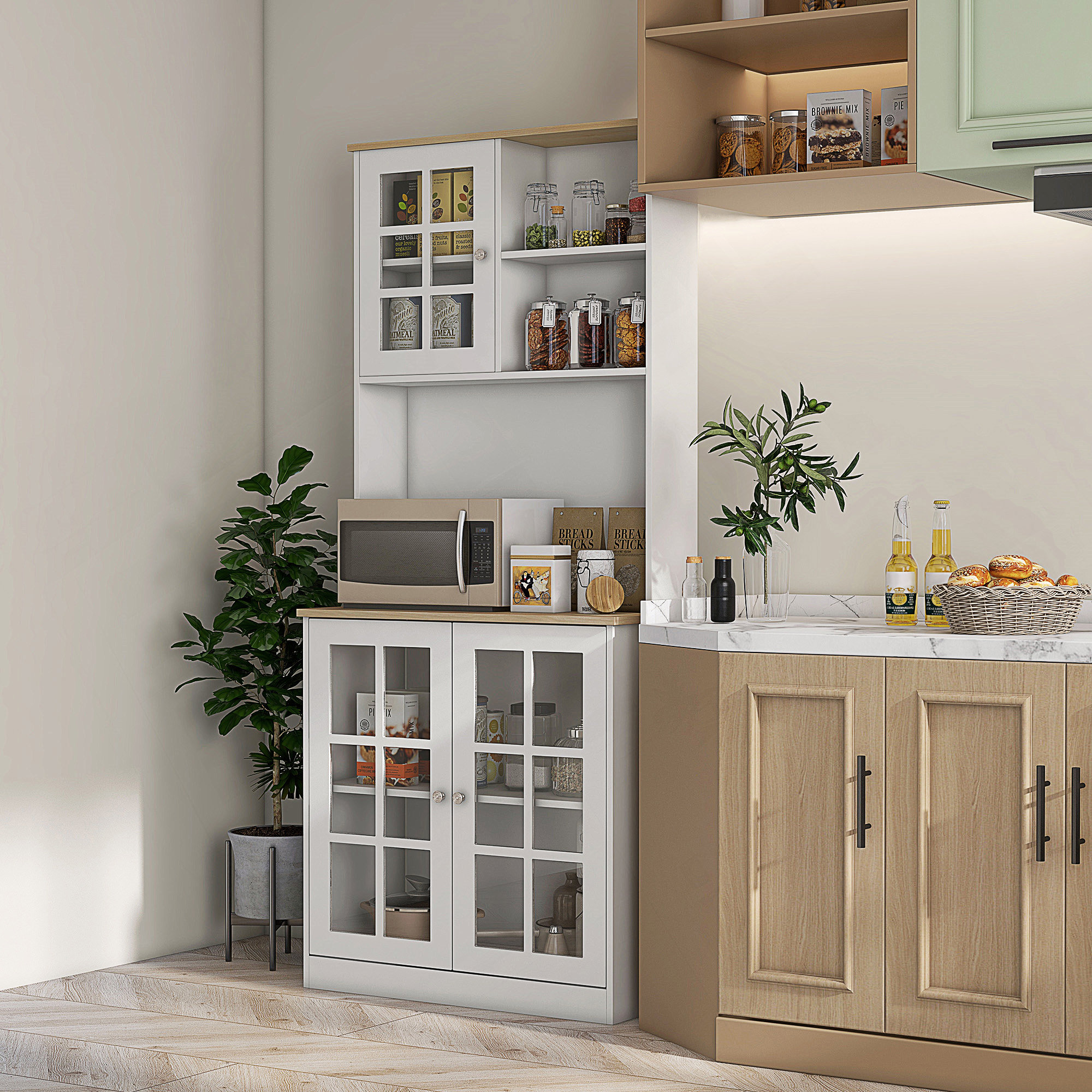 Ophelia & Co. Freestanding Kitchen Pantry Cabinet With Hutch, Large ...
