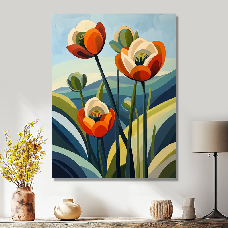Désert, fleur de renoncule géométrique I - Renoncule, art mural en métal, H 20 po x l 12 po