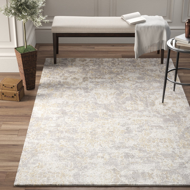 Tapis gris à motif floral Mancuso, Rectangle 5 pi x 7 pi 6 po