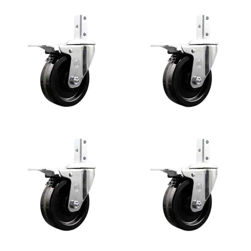 Swivel Square Stem Caster Set Total Lock Brake