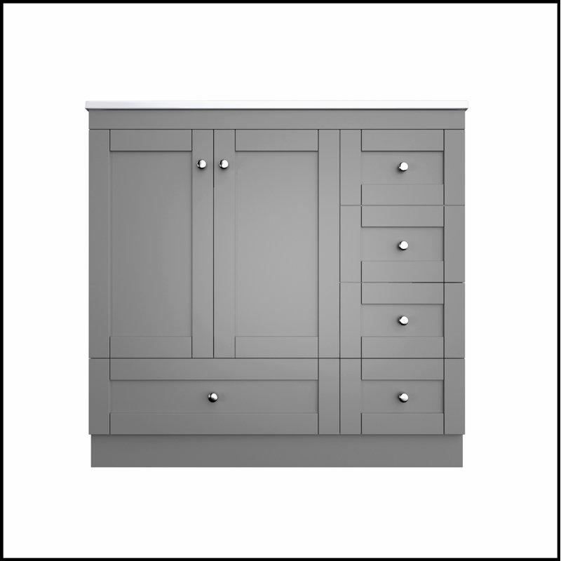 Meuble-lavabo autoportant de 36 po de style Shaker avec lavabo en céramique, tiroirs à fermeture en douceur et portes pour salles de bain modernes