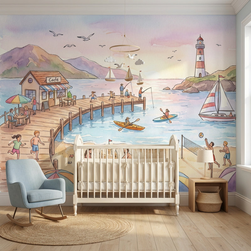Décoration murale amovible Beach, 100 po x 96 po, Non tissé non collé