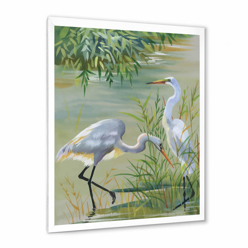 Heron Birds I - reproduction sur toile, Toile blanche encadrée, H 32 po x l 16 po x P 1,5 po