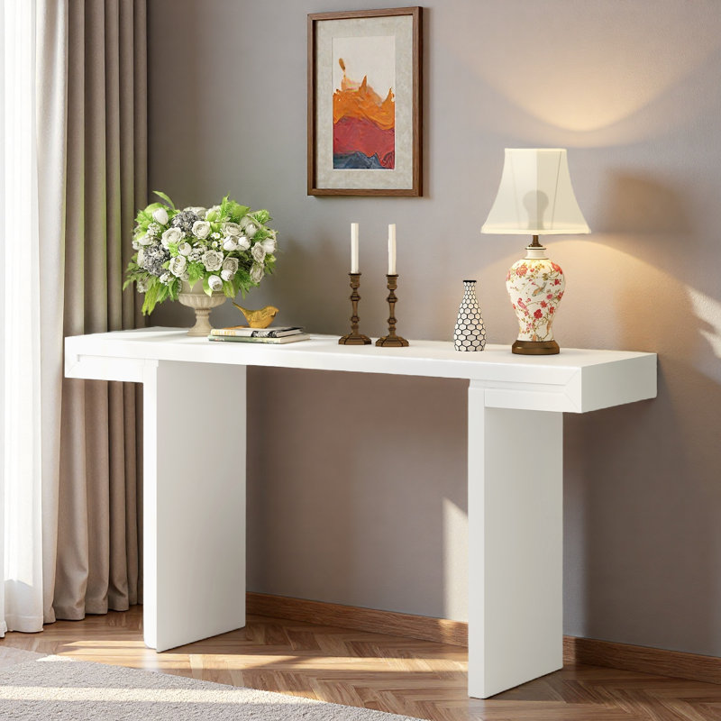 Console avec lignes géométriques et pieds réglables, Blanc
