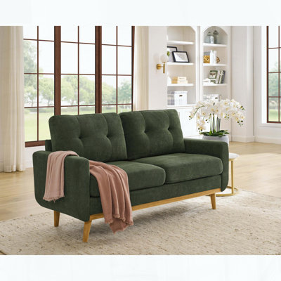 Mid-Century Modern Tufted Loveseat with Solid Wood Legs