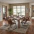 Dining Set - Bedford Butterfly Dining Table with Extension - Brushed Brown - Indy Dining Side Chair - Rubbed Gold Frame - Antique Cigar Brown Faux Leather