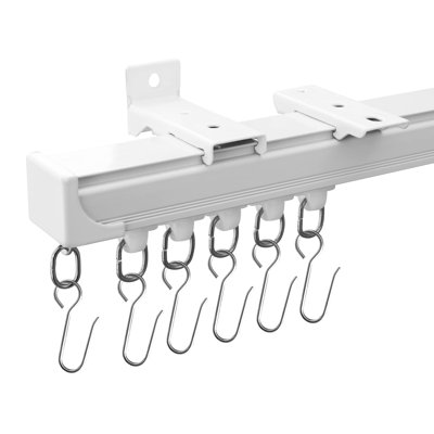 Ceiling Curtain Tracks 9FT,Curtain Track Wall Mount,Ceiling Mounted Sliding Door Curtains Rails Outdoor Extra Long Curtains Rod Room Divider Track For Living Bedroom With Hooks,White