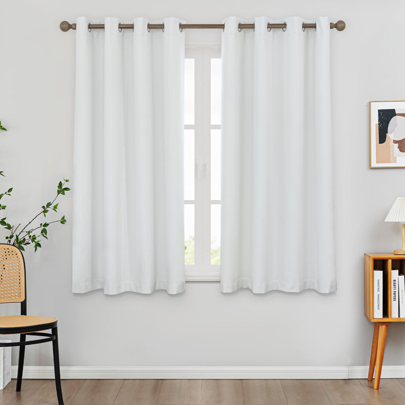 100% Blackout Thermal Insulated Polyester Curtain Pair, White, 52" W x 63" L