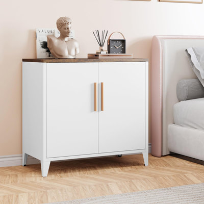 32"W Metal Storage Cabinet W/Doors - Adjustable Shelf, Coffee Bar Sideboard For Kitchen Entryway