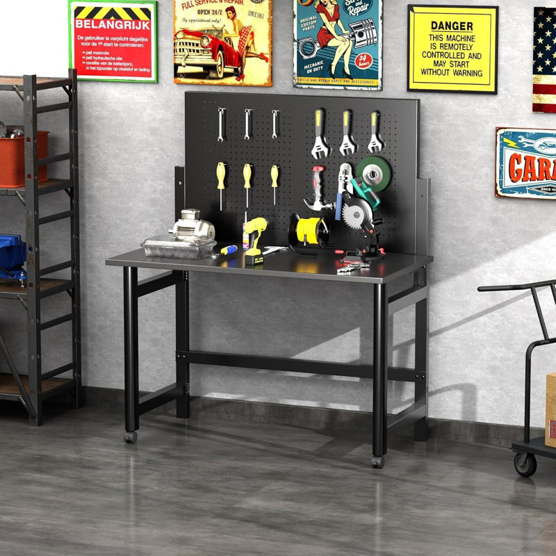 Foldable Heavy-Duty Wall-Mounted Workbench, with Pegboard