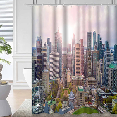 Canada Quebec Mountain City Autumn Sunrise Shower Curtain with 12 Hooks