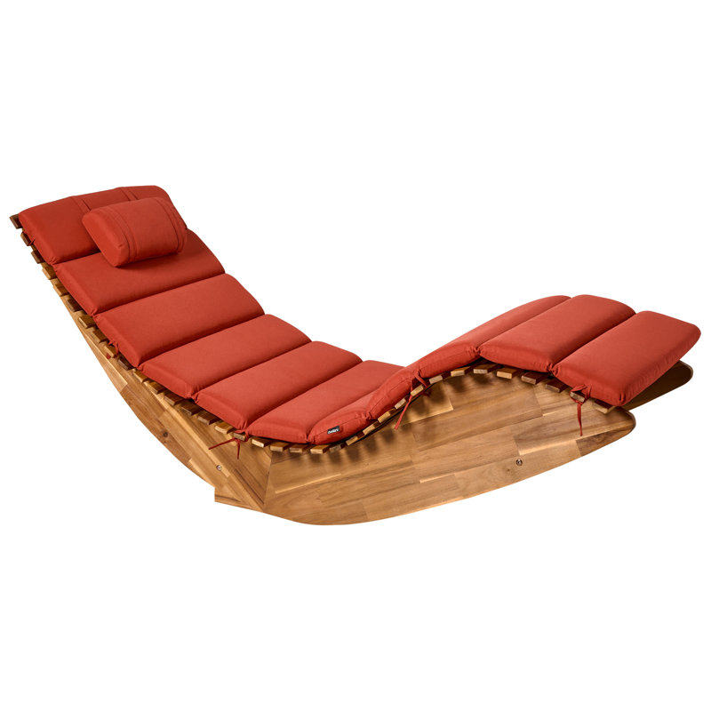 BRESCIA PREMIUM 176cm Long Acacia Single Chaise with Cushions, Red