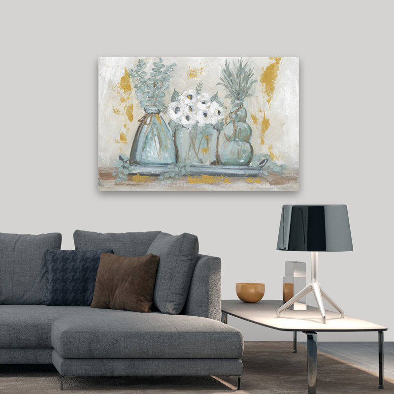 Verre trio floral, H 32 po x l 48 po