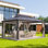 Pavillon de jardin extérieur 12 x 16 pi avec double toit rigide en polycarbonate, structure en aluminium, filet et rideaux pour patio, jardin et terrasse