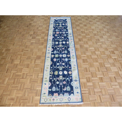 3'1 x 12 Runner Hand Knotted Navy Blue Colorful Oushak Oriental Rug 2352682CF82B4A7D902F7207F0AFAF45