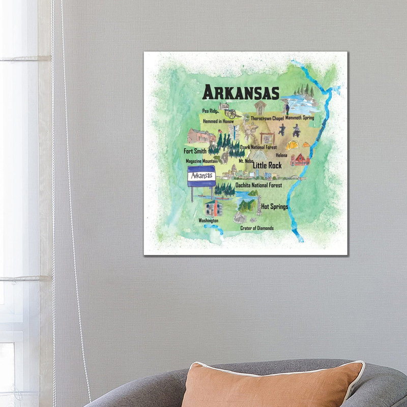 USA, Arkansas Illustrated Travel Poster by Markus & Martina Bleichner - Wrapped Canvas Gallery-Wrapped Canvas Giclée