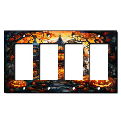 Halloween Spooky Pumpkin Manor House 4 - Gang Toggle Light Switch Standard Wall Plate