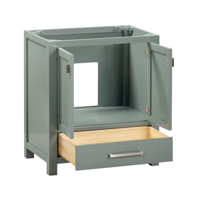 Modero 30" Single Bathroom Vanity with Top, Cala White Marble, Brushed Nickel, Smoke Green