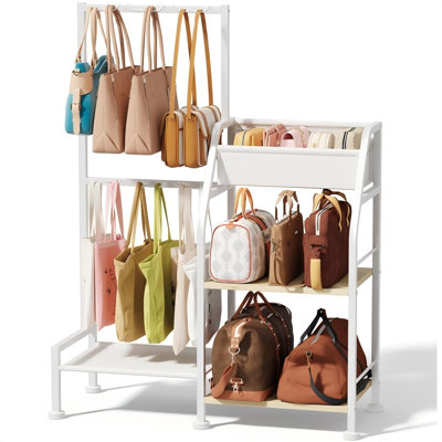 3-Tier Storage Stand & 12 Fixed Hooks, Visible Backpack Storage, Space,Saving Bag Organizer Rack For Home, Closet