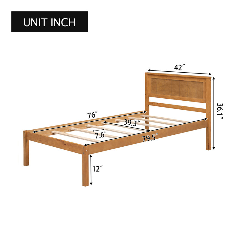 Structure de lit plateforme avec tête de lit, support à lattes de bois, aucun sommier requis, simple, chêne