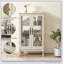 Vitrine 2 portes avec verre trempé, dossier en miroir, tablettes réglables et éclairage intégré pour un affichage élégant-938881927
