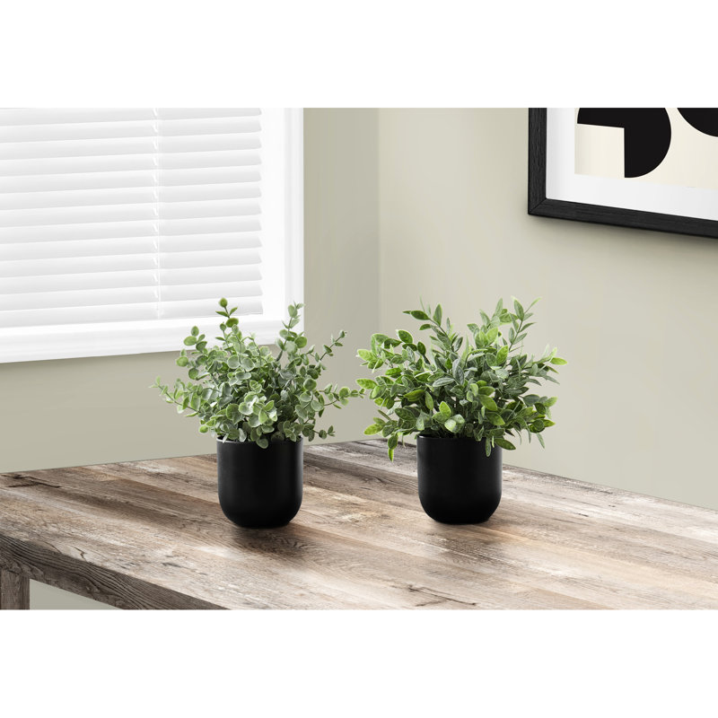 2 pièces de 11 po de hauteur plantes d'eucalyptus artificiels, verdure décorative intérieure dans des pots noirs, réaliste de longue durée
