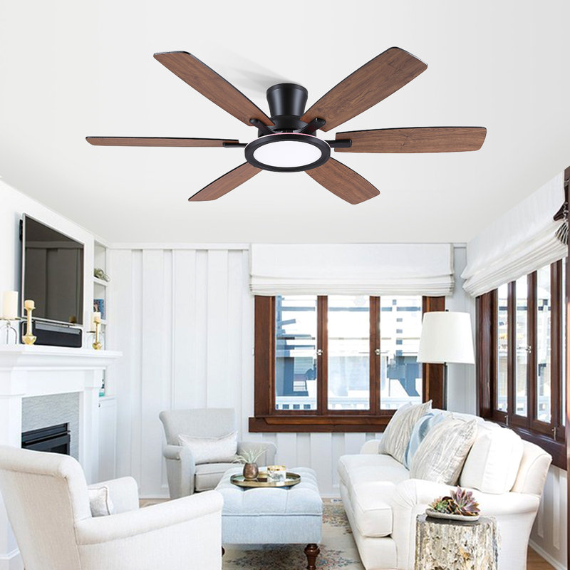 55" Modern 6-blade Ceiling Fans With RGB Multicolor Nightlight and Remote Control, Black