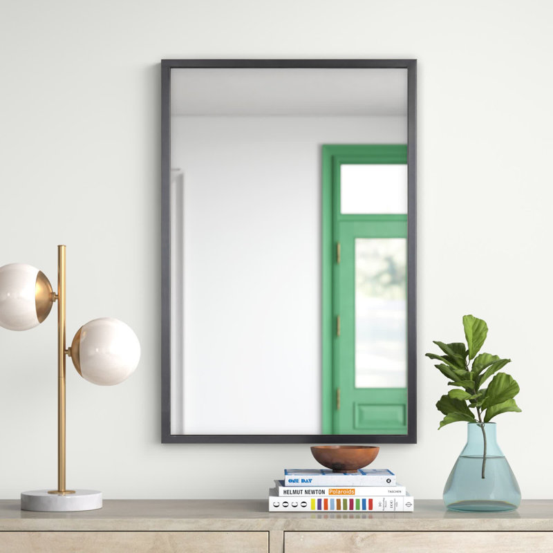 Bali Rectangle Metal Modern Wall Mirror, 36" x 24", Dark Gray