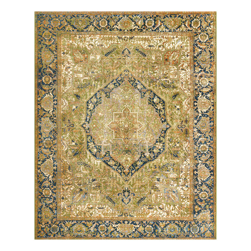 Green Nosara Indoor/Outdoor Traditional Rug, Rectangle 7'10" x 10'