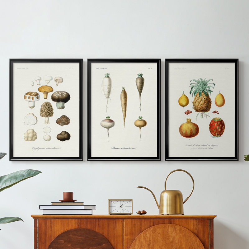 Fruit et légume Variétés IV - Toile tendue sur mesure avec châssis, 3 pièces, H 15 po x l 19 po, Noir