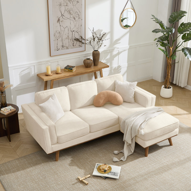 Canapé modulaire réversible de 84 po de largeur avec méridienne, Chenille beige