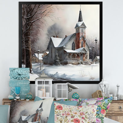 Église en campagne pendant l'hiver V - art mural sur toile spirituel