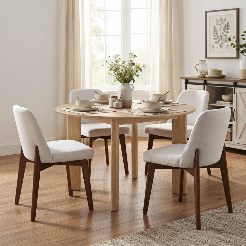 Table de salle à manger Moton, 30" H x 52" W x 52" D, 5 Pieces: Table, 4 Chairs, Oak