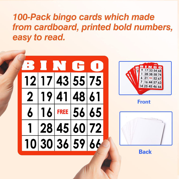GSE Games & Sports Expert Ensemble de jeu de bingo avec cartes de bingo,  jetons de bingo transparents colorés et cartes de bingo (50 cartes de bingo  et 500 jetons de bingo)