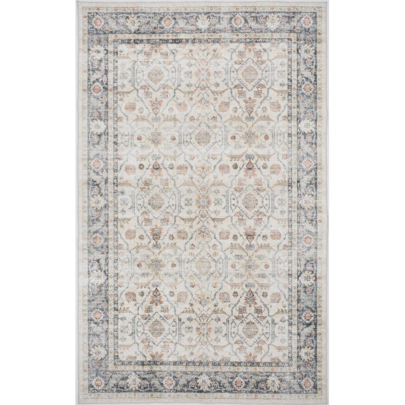 Tapis bleu délavé à la machine Whitley, Rectangulaire 8 pi x 10 pi